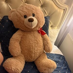 Adorable Valentines Day Tan Teddy Bear with Red Bow